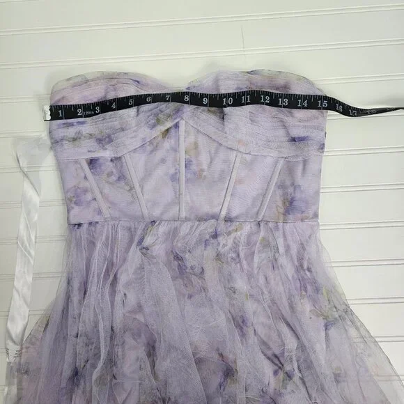 Dessy Collection Purple Floral Corset Strapless Chiffon Maxi Dress Size 4R NWOT - Picture 11 of 14
